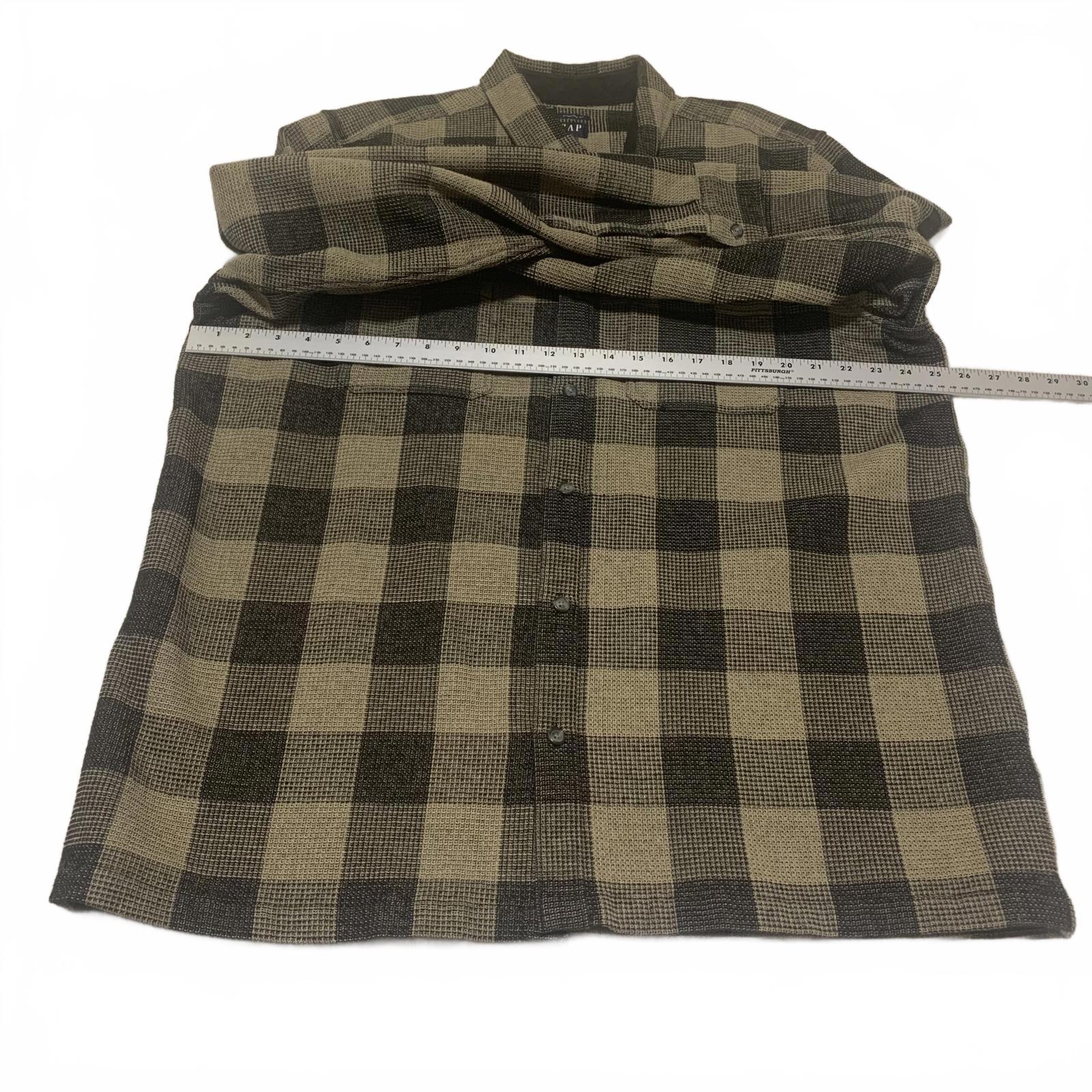 GAP Men's Size XL Tall Olive Black Buffalo Plaid Standard Fit Button-Up Shirt