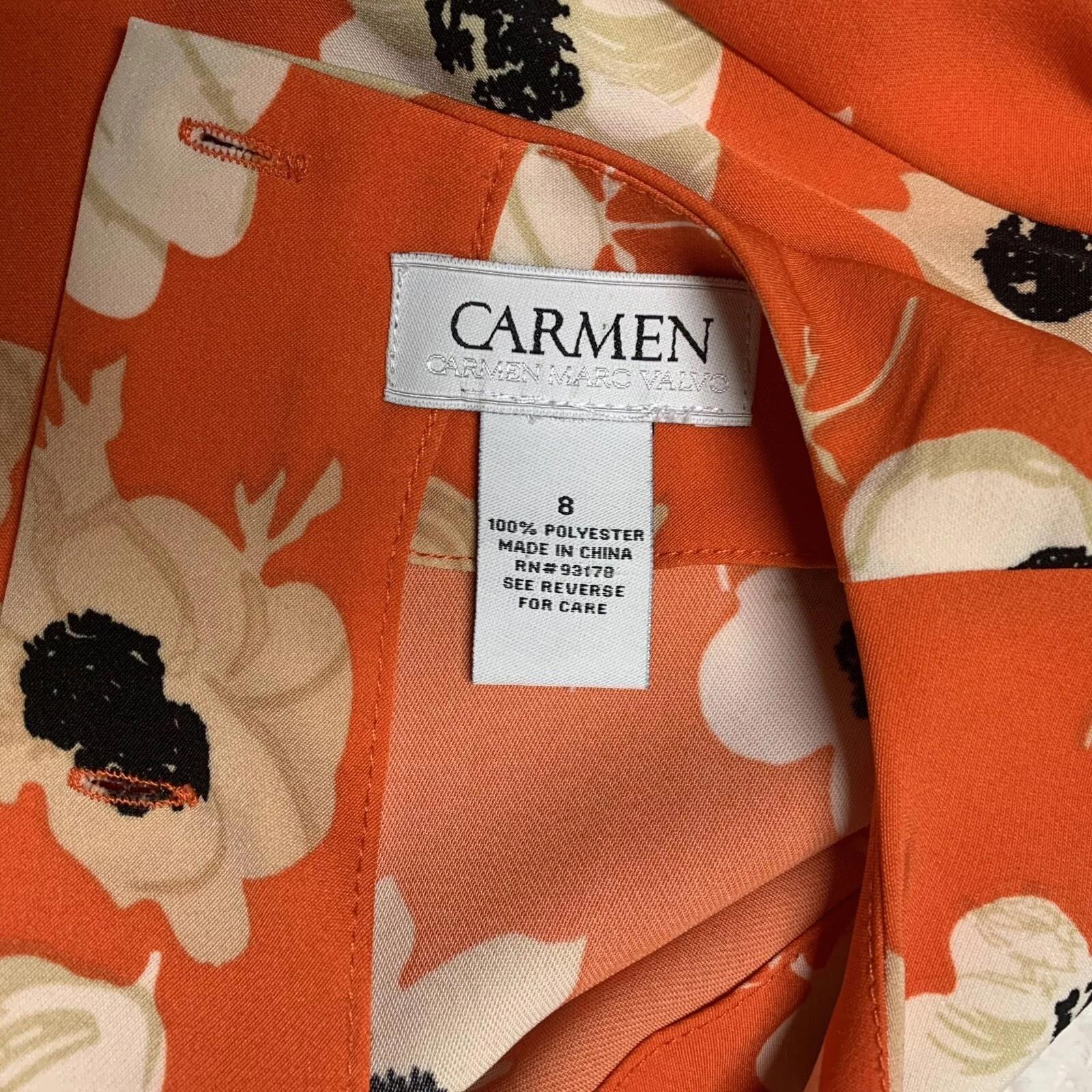 Carmen Marc Valvo Women’s Size 8 Orange Floral Print Bell Sleeve Top