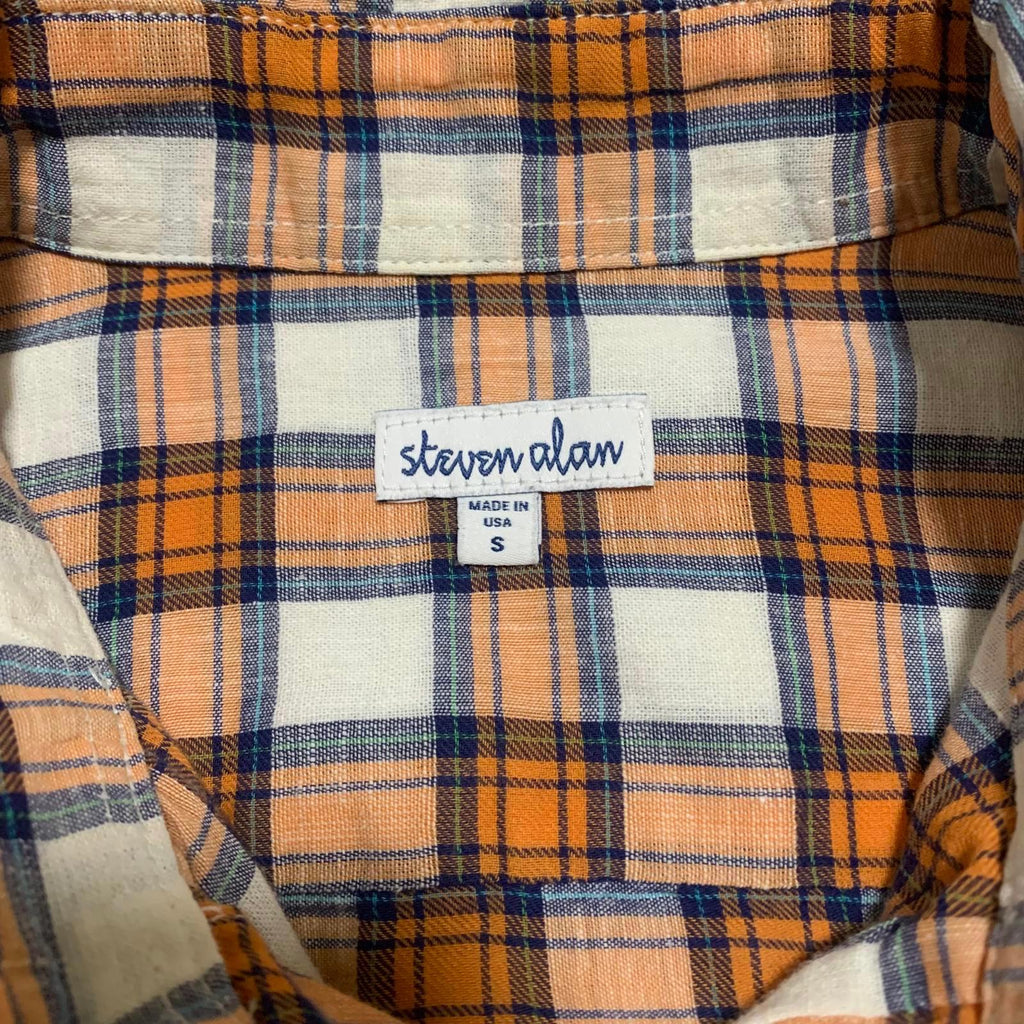 Steven Alan Men's Button-Down Shirt S Brown Orange Plaid USA