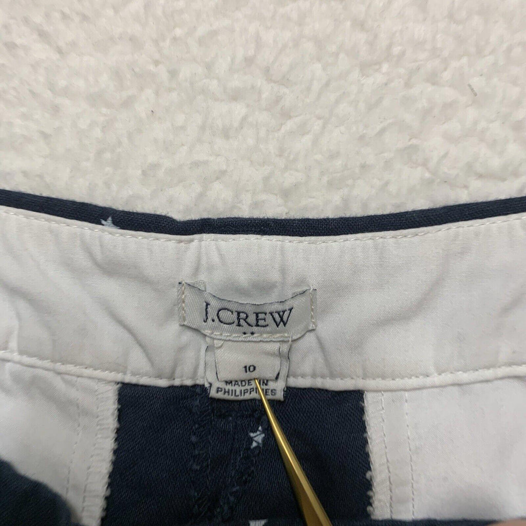 J Crew Scalloped Hem Linen Cotton Shorts Size 10 Navy Blue White Star Print