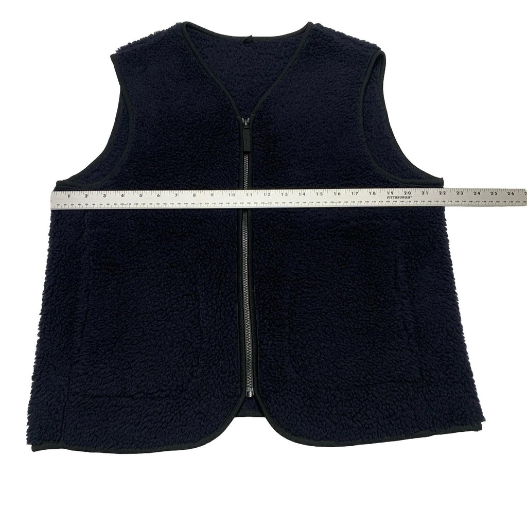 UNIQLO Women's Small Navy Vest V-Neck Full Zip Teddy Fleece Jacket Faux Sherpa