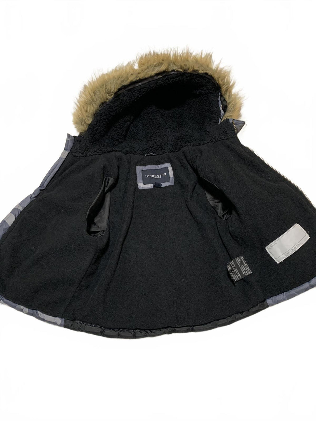 London Fog Kids Size 3T Black Fleece-Lined Winter Coat Faux Removqble Fur Hood