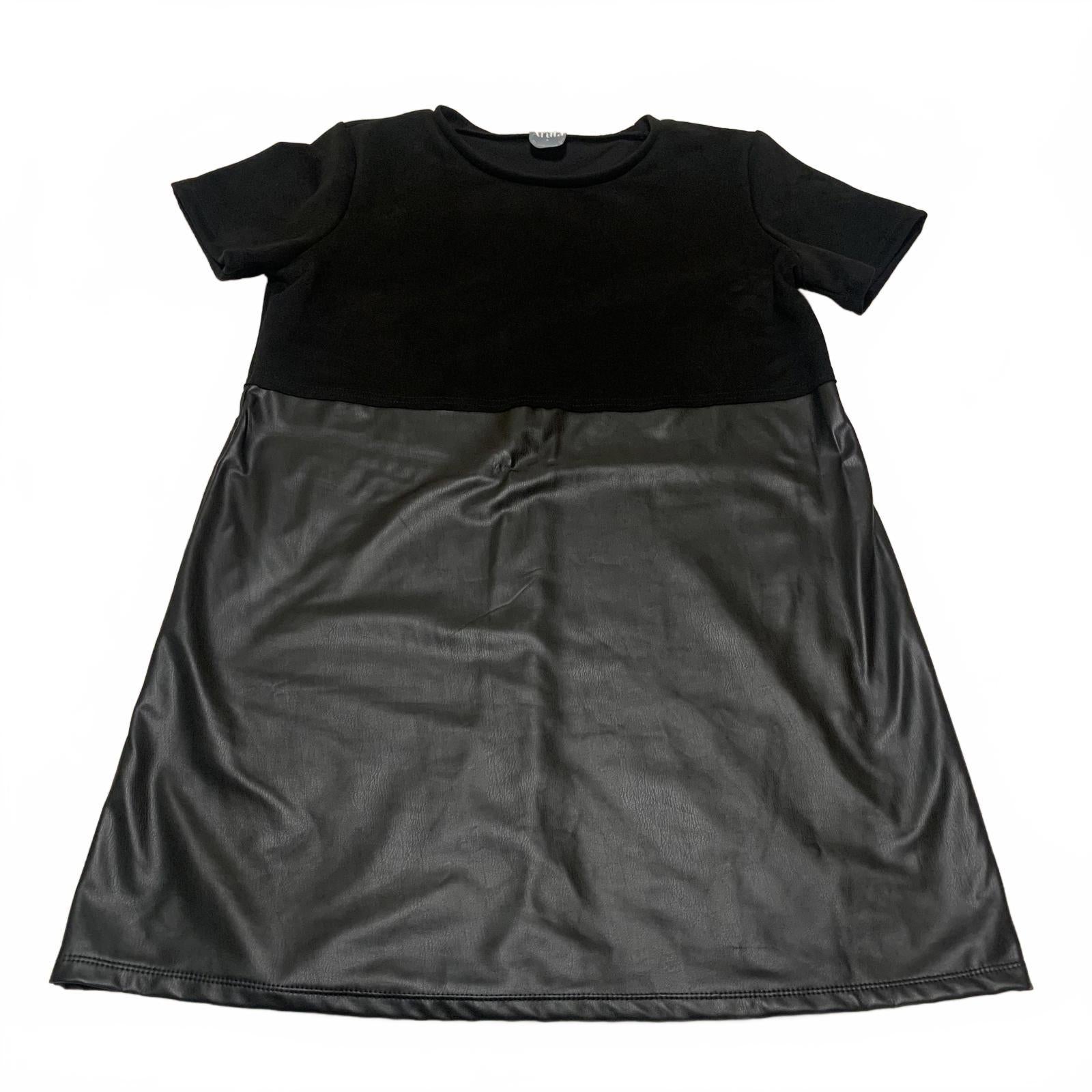 Arula Women's Size 1X Short Sleeve Casual Dress Faux Leather Skirt USA