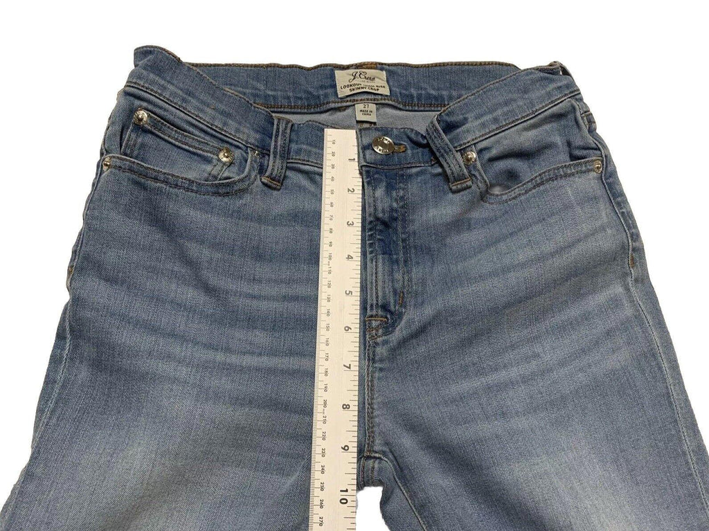 J. Crew Women's Jeans Size 27 Blue Light Wash Denim Skinny Crop Distress Raw Hem