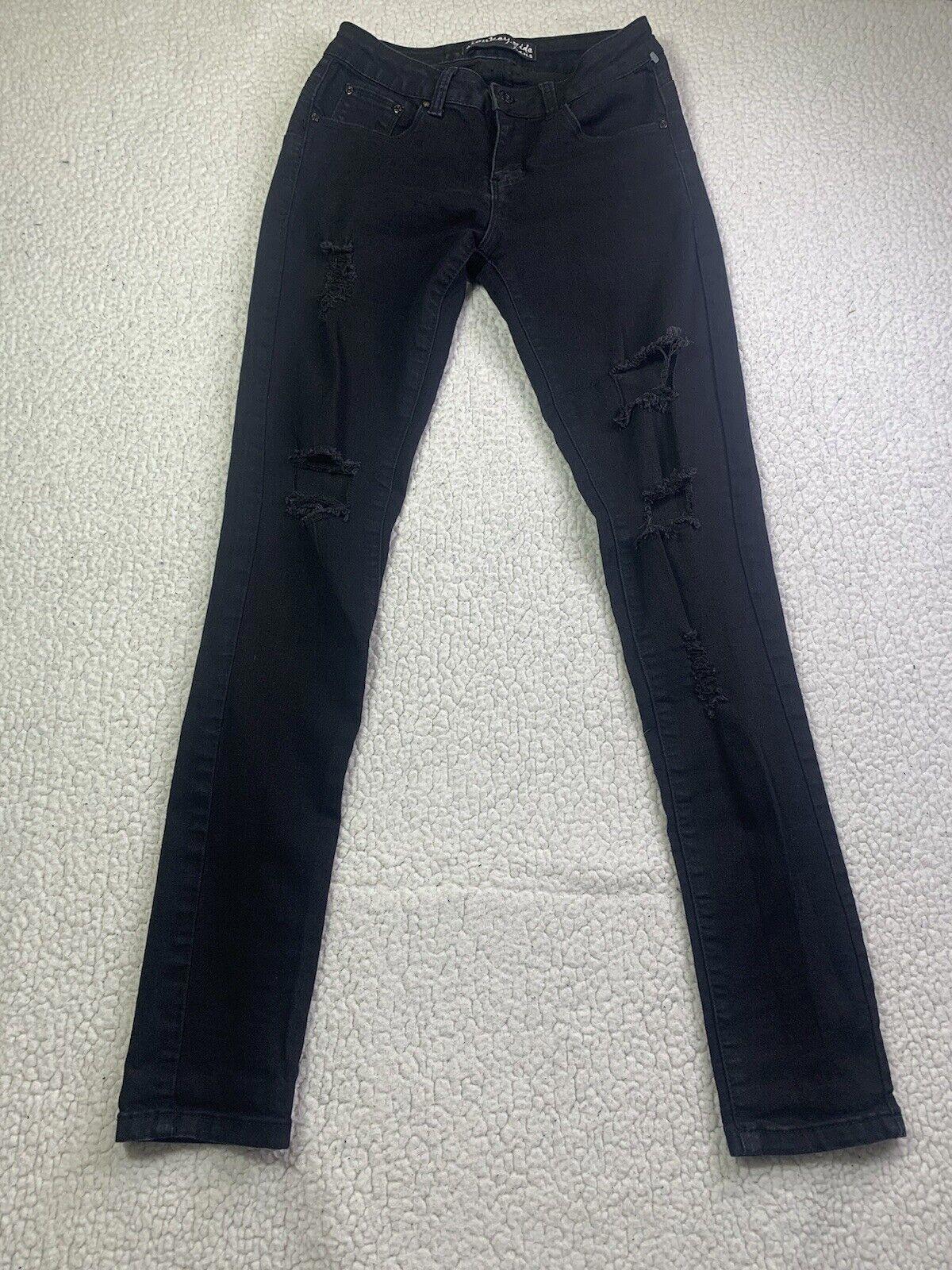 Monkey Ride Jeans Juniors Sz 3/29 Black Skinny  Distressed
