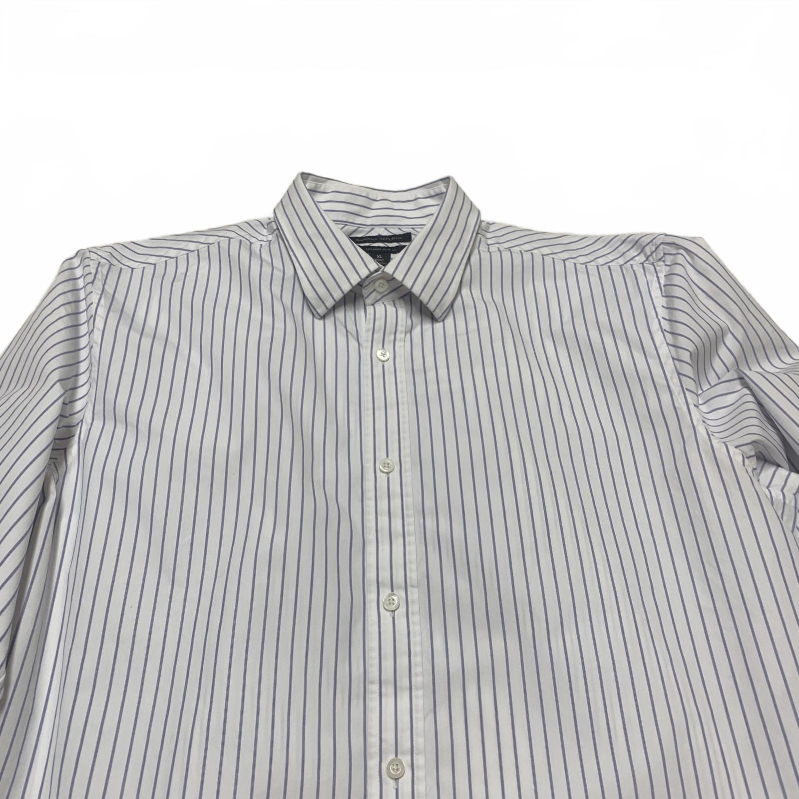 Banana Republic Men's Size XL Slim Fit White Blue Striped Button-Up Shirt