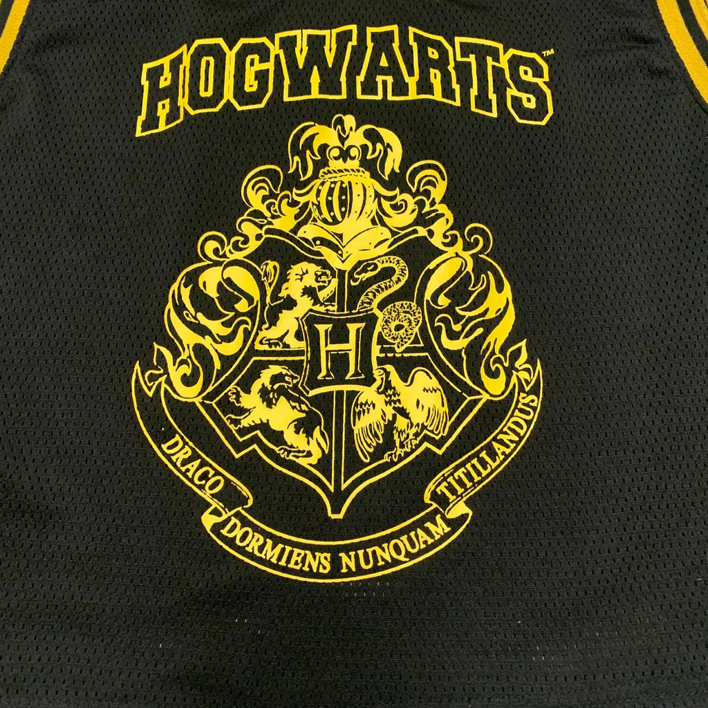 Harry Potter Kids Unisex Size L Black Yellow Hogwarts Crest Mesh Crop Top