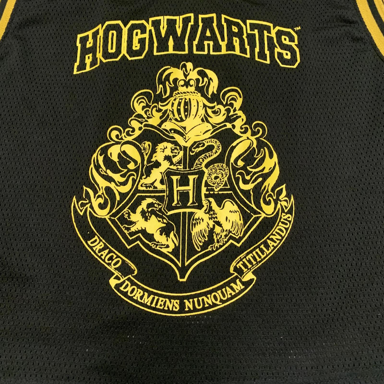 Harry Potter Kids Unisex Size L Black Yellow Hogwarts Crest Mesh Crop Top
