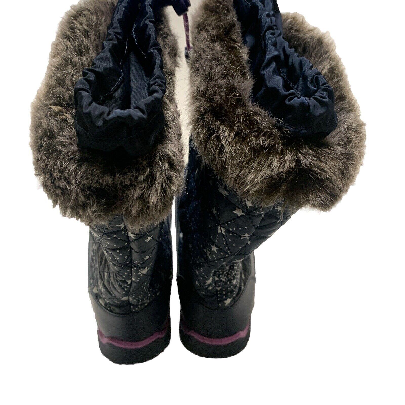 Lands End Youth Girls Size 4M Navy Purple Lace Trim Stars Rain/Snow Winter Boots