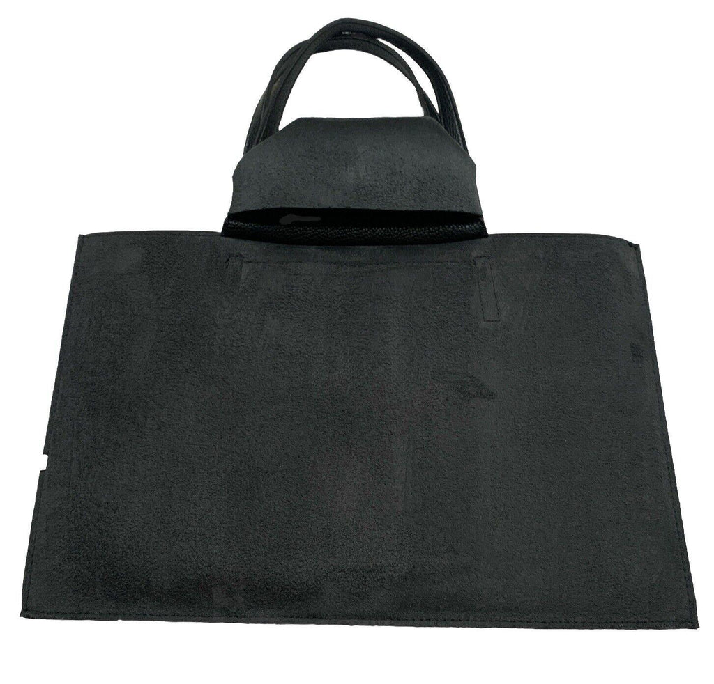 Vince Camuto Women’s Black Gray Stripe Pebbled Soft Vegan Leather Tote Bag