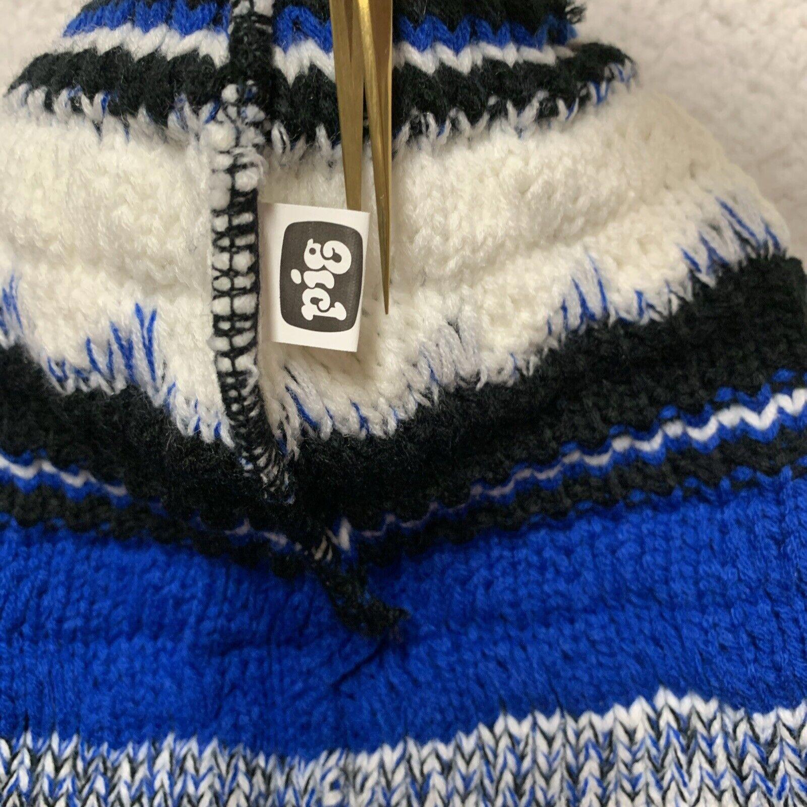 Pig Beanie Unisex Adult Black Royal Blue Striped Winter Snow Ski Hat Acrylic