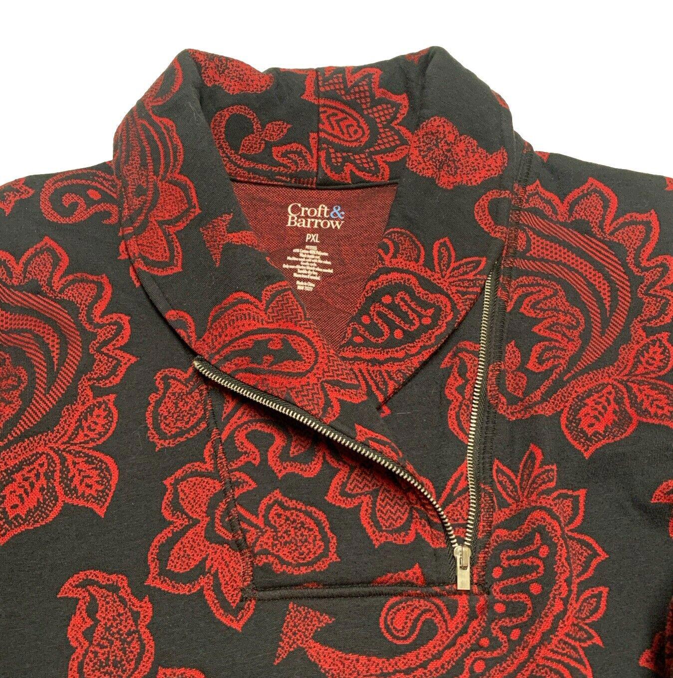 Croft & Barrow Womens Petite XL Red Black Paisley Floral Zip Sweater Long Sleeve