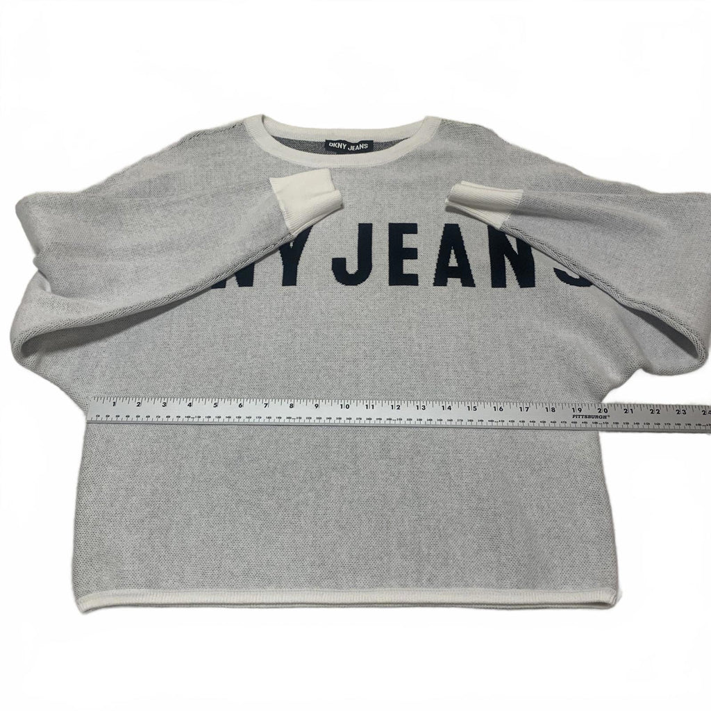VTG DKNY Jeans Women's Size S Light Gray Crewneck Sweater Logo Butterfly Sleeve