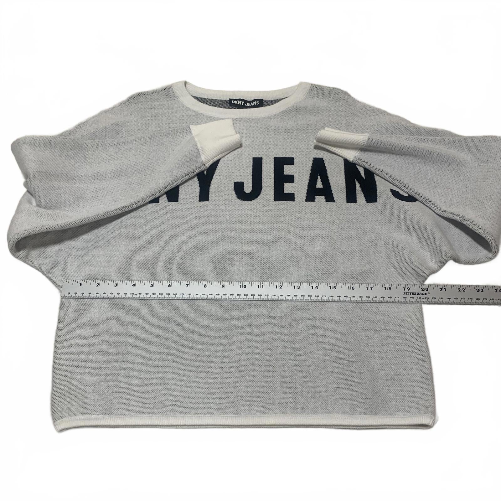 VTG DKNY Jeans Women's Size S Light Gray Crewneck Sweater Logo Butterfly Sleeve