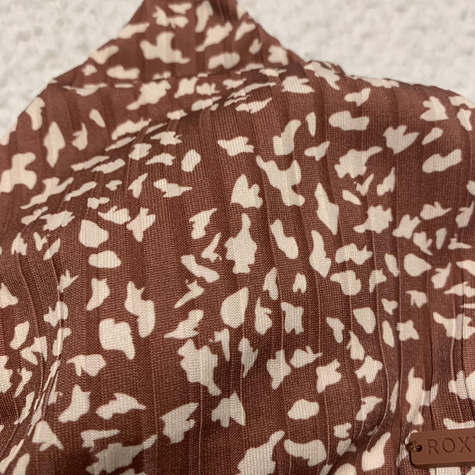 Roxy Love the Surf Knot Bikini Top Women's Sz L Brown Print Swimwear