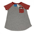 Disney Girls' Size Medium 7-9 Red Grey Minnie Mouse Pocket T Shirt