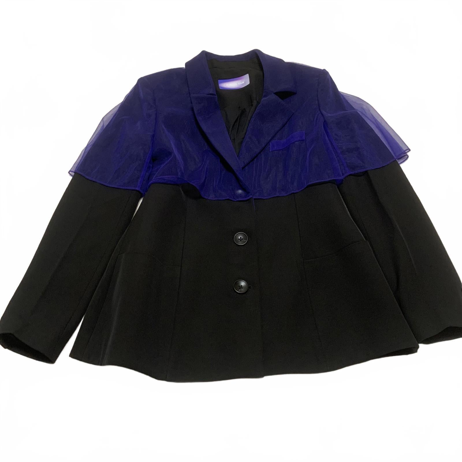 Fengyi Tan Women's M Black Blazer Blue Sheer Overlay