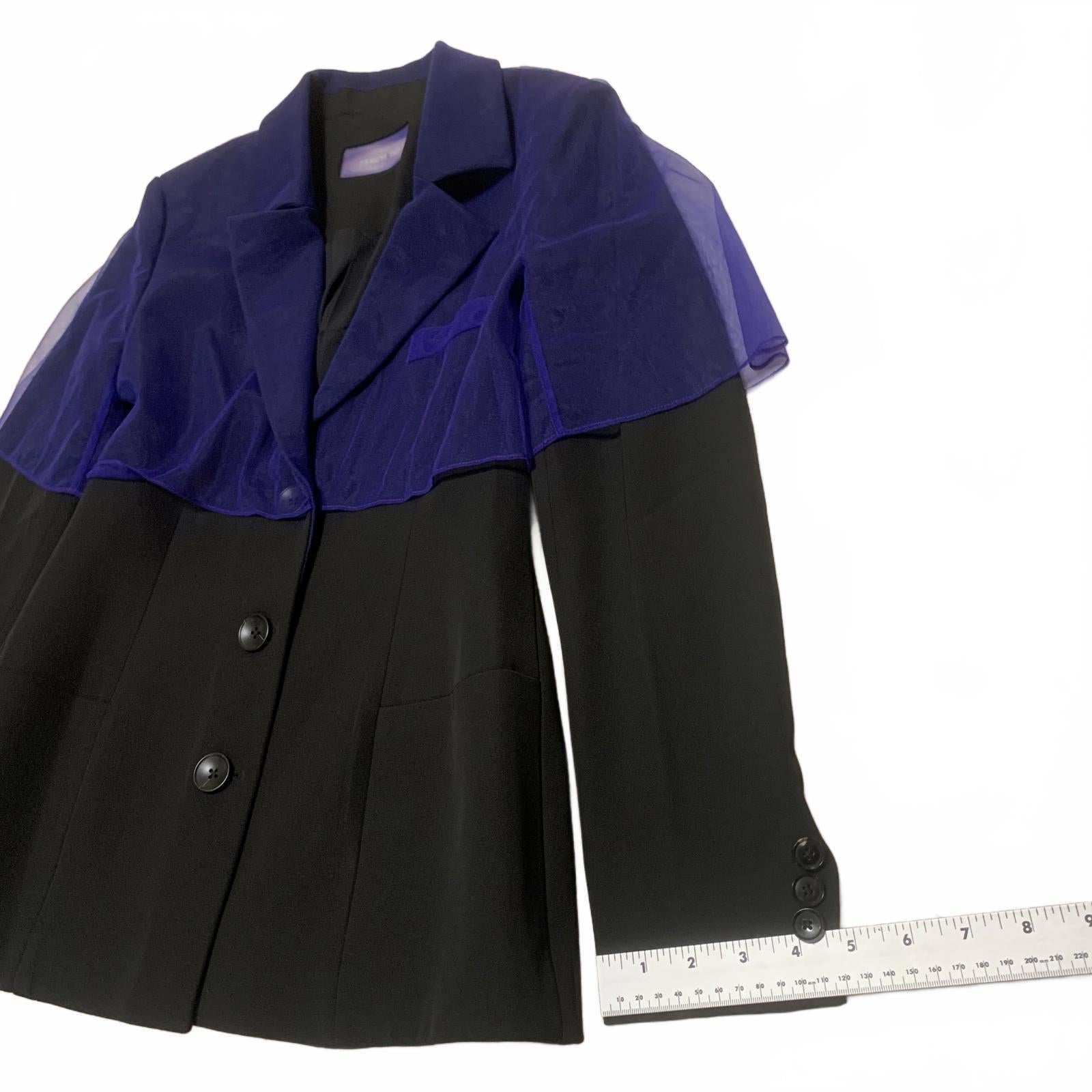 Fengyi Tan Women's M Black Blazer Blue Sheer Overlay