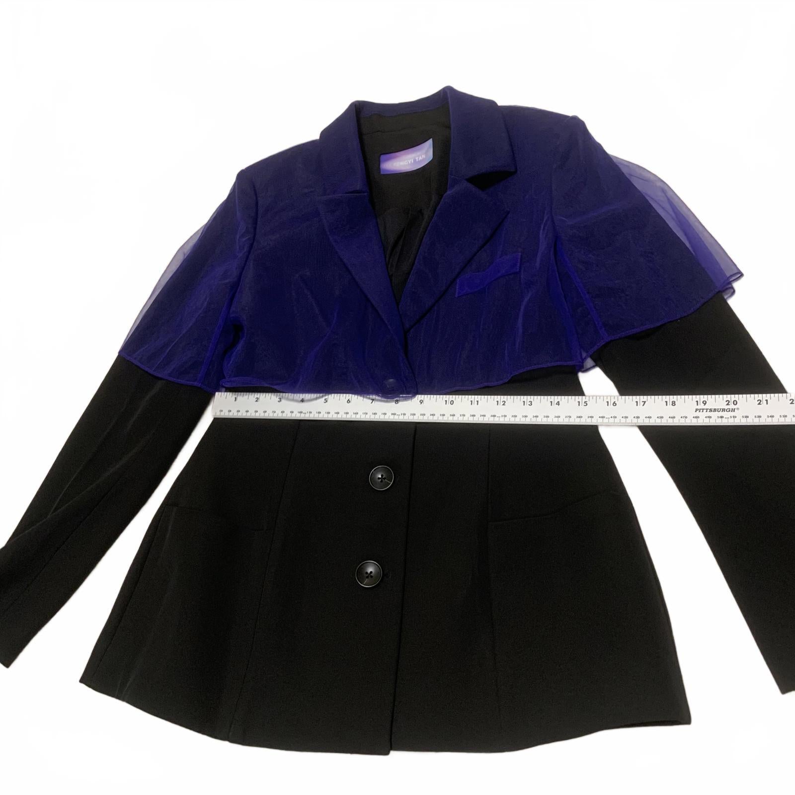 Fengyi Tan Women's M Black Blazer Blue Sheer Overlay
