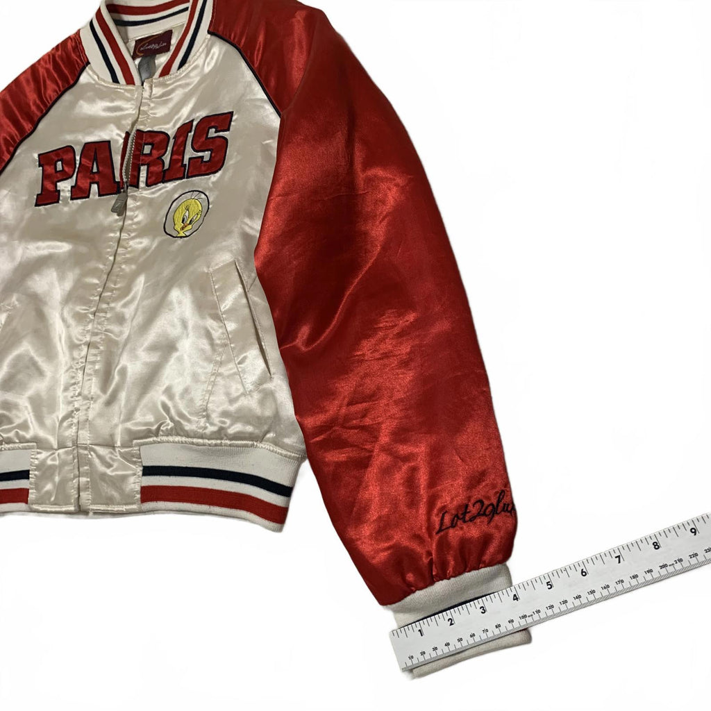 VTG Lot29 Tweety Paris Bomber Women's L Y2K Satin