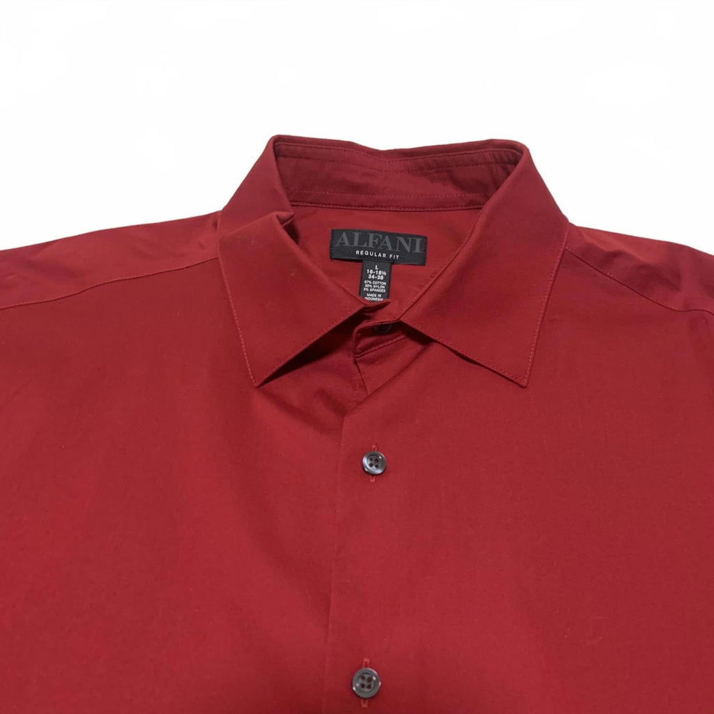 Alfani Men's L 16-16.5 Red Long Sleeve Dress Shirt