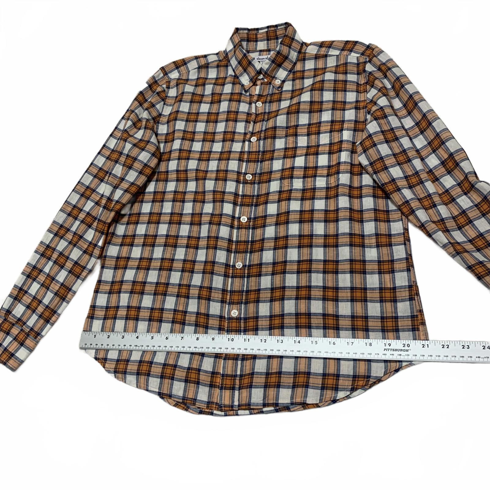 Steven Alan Men's Button-Down Shirt S Brown Orange Plaid USA