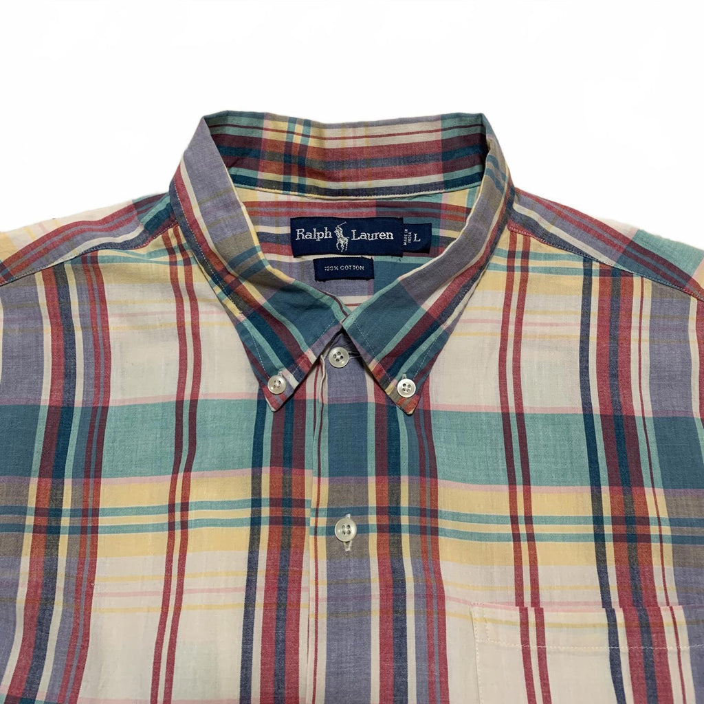 Ralph Lauren Pastel Plaid Short Sleeve Shirt L Cotton