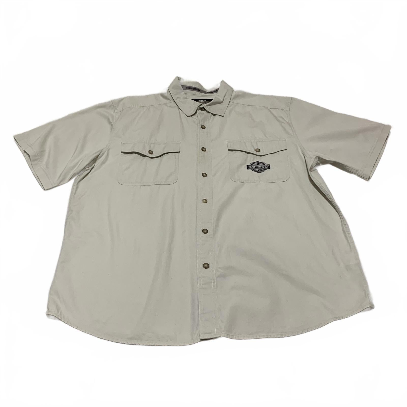 Harley Davidson Beige Button-Up Shirt Eagle Tag XL