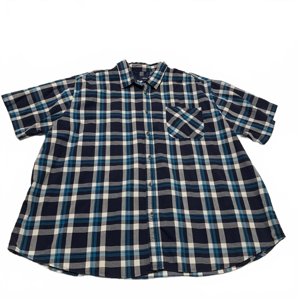 Basic Editions Men's 3XL Blue Plaid Short Sleeve Button Shir