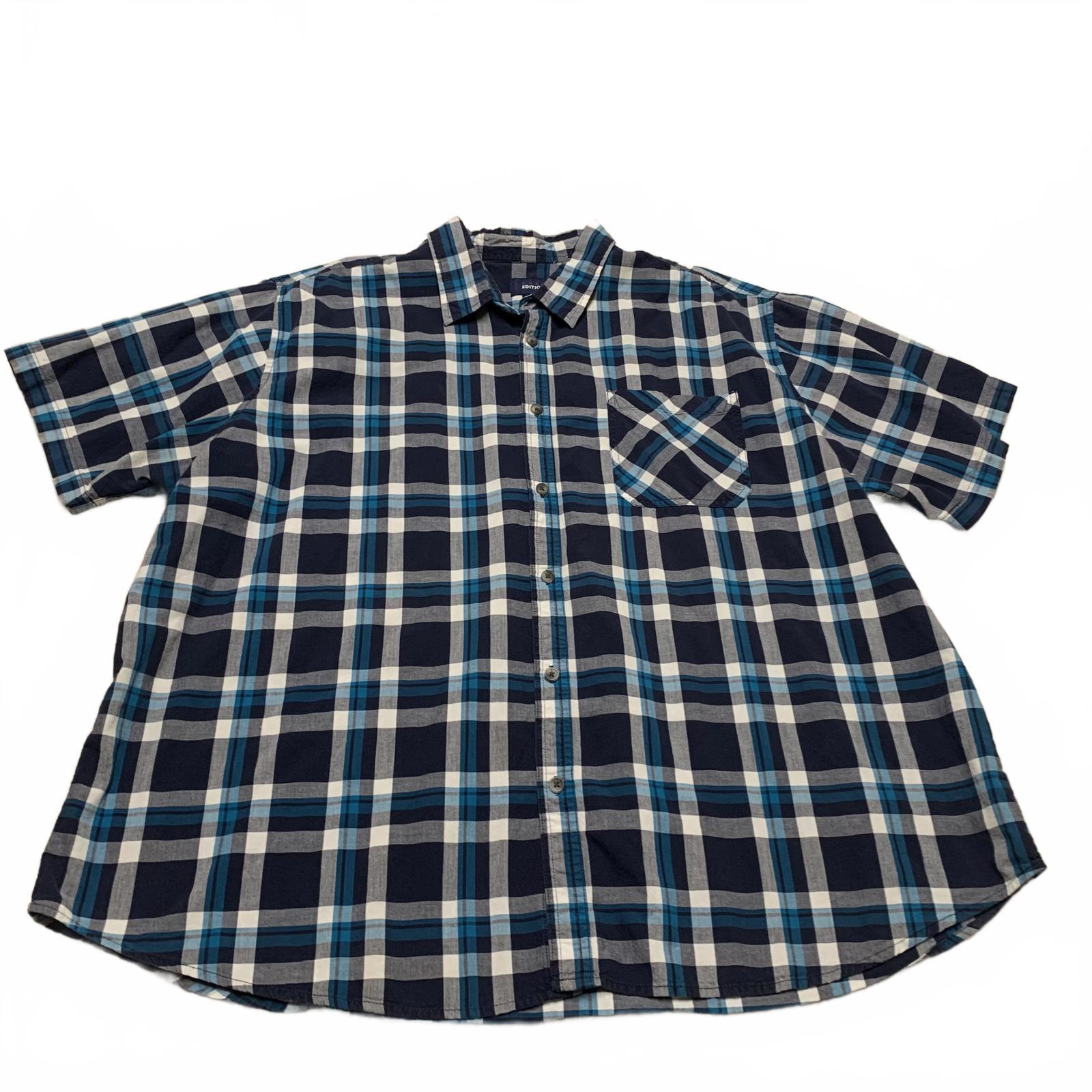 Basic Editions Men's 3XL Blue Plaid Short Sleeve Button Shir