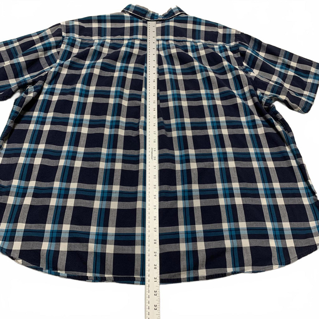 Basic Editions Men's 3XL Blue Plaid Short Sleeve Button Shir