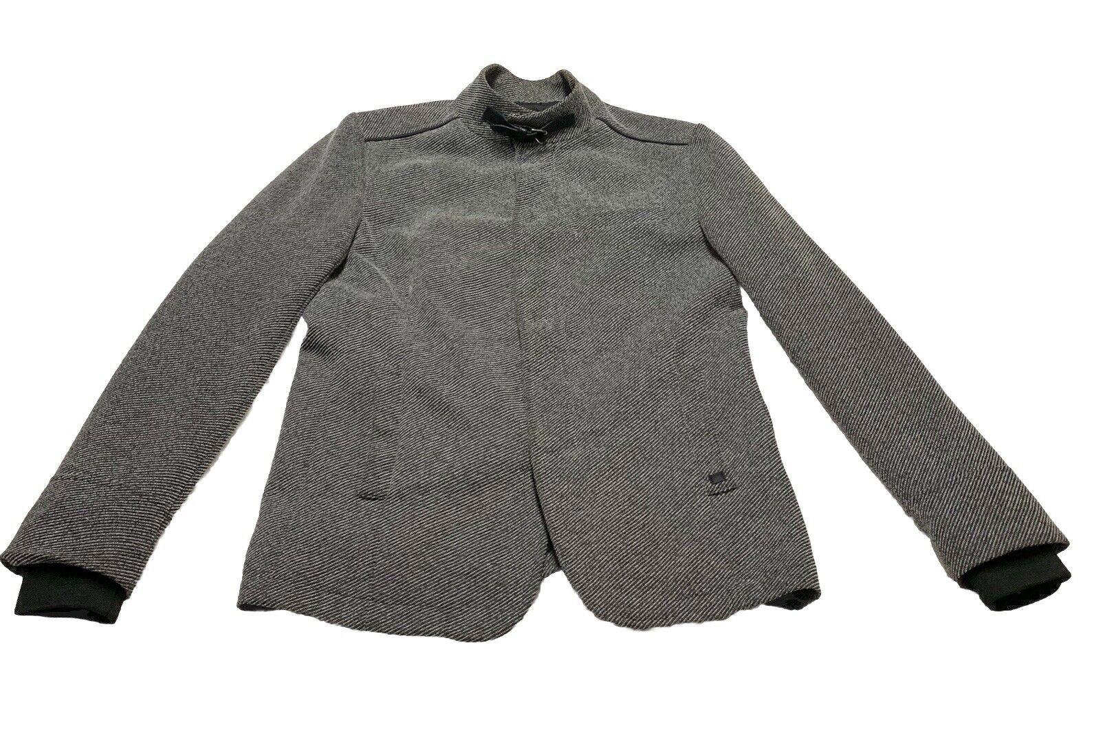 Zara Man buckle High Collar  Coat Size 42 Herringbone Gray Made in Turkey
