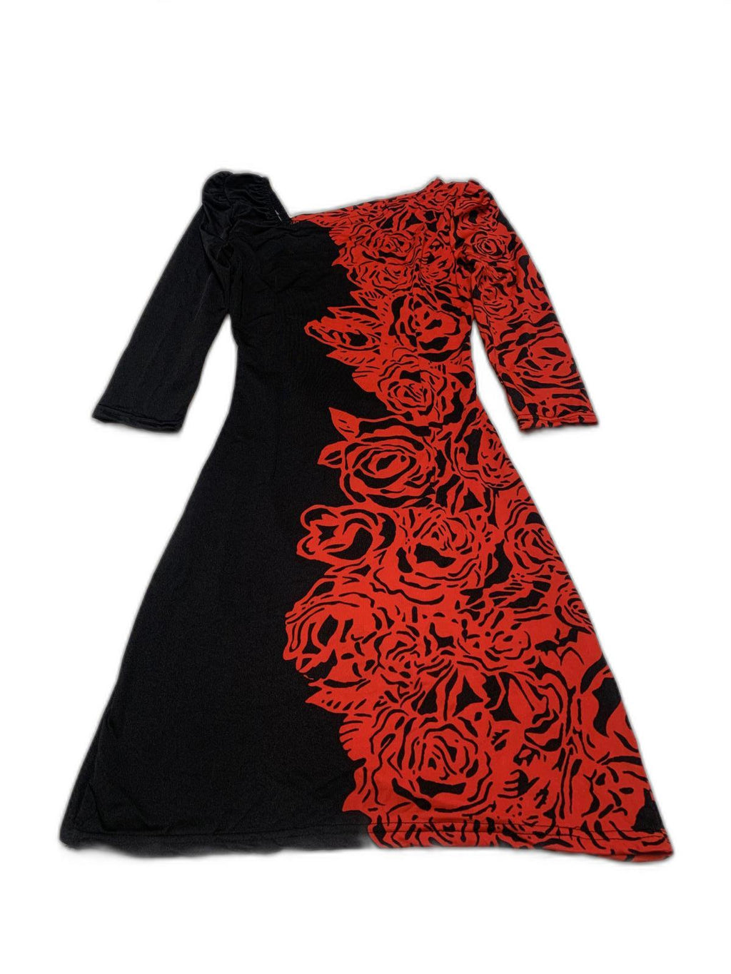 SZ Perfect Style by Shez Women’s Size Small Black Red Rose Print Dress