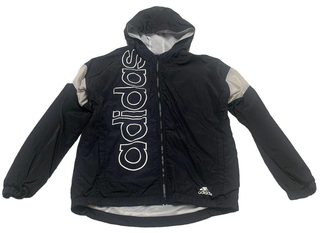 ADIDAS Boys Size 14/16 Large Black Full Zip Hooded Windbreaker Jacket