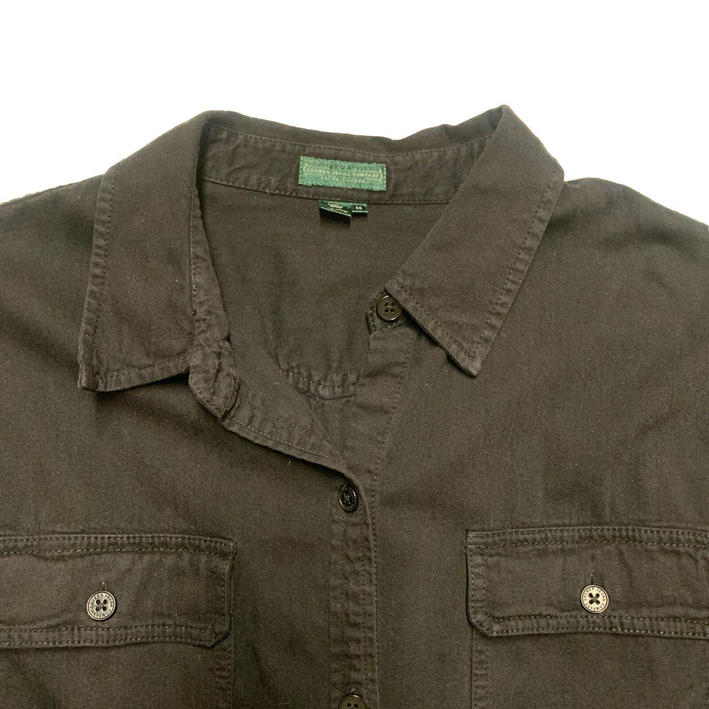 Lauren Jeans Company Mens 3X Black Button Up Military Shirt Shacket 100% Cotton