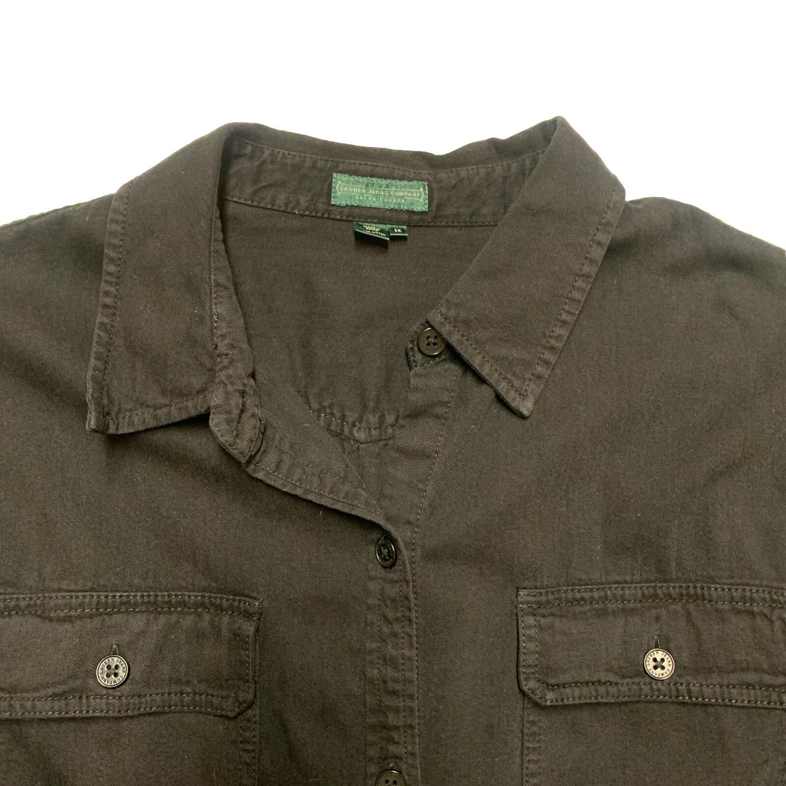 Lauren Jeans Company Mens 3X Black Button Up Military Shirt Shacket 100% Cotton