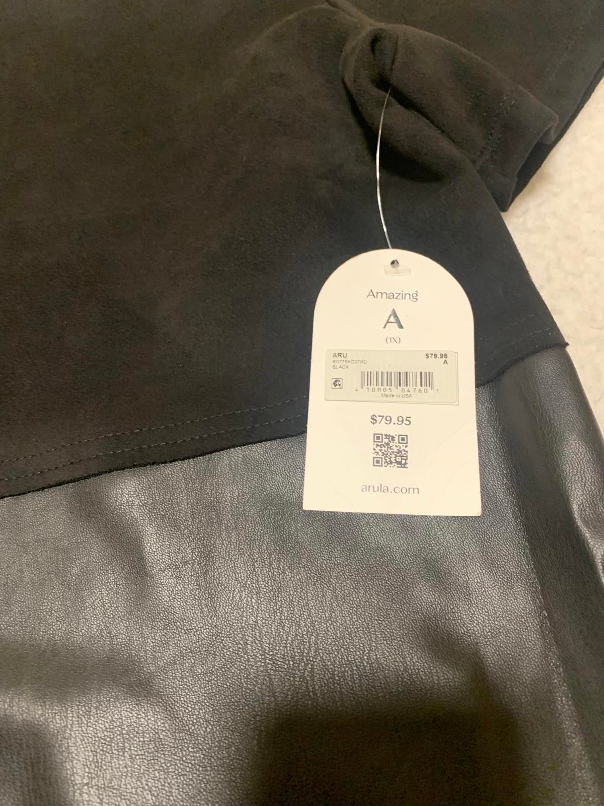 Arula Women's Size 1X Short Sleeve Casual Dress Faux Leather Skirt USA