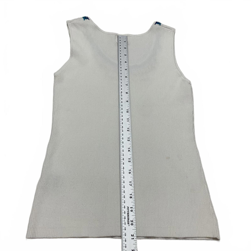 Ruby Rd. Womens Size XL Petite White Ribbed Knit Tank Top Decorative Neckline