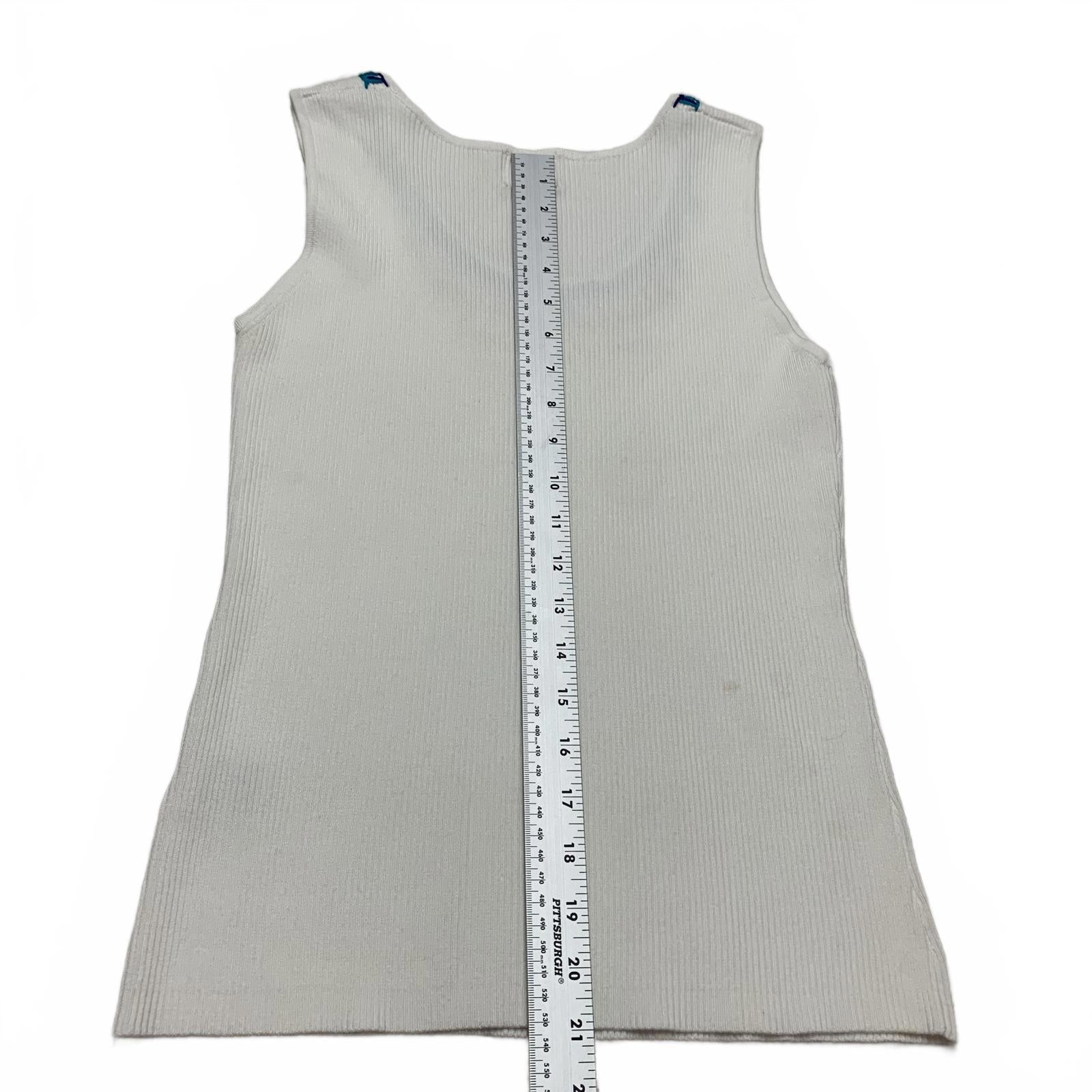 Ruby Rd. Womens Size XL Petite White Ribbed Knit Tank Top Decorative Neckline