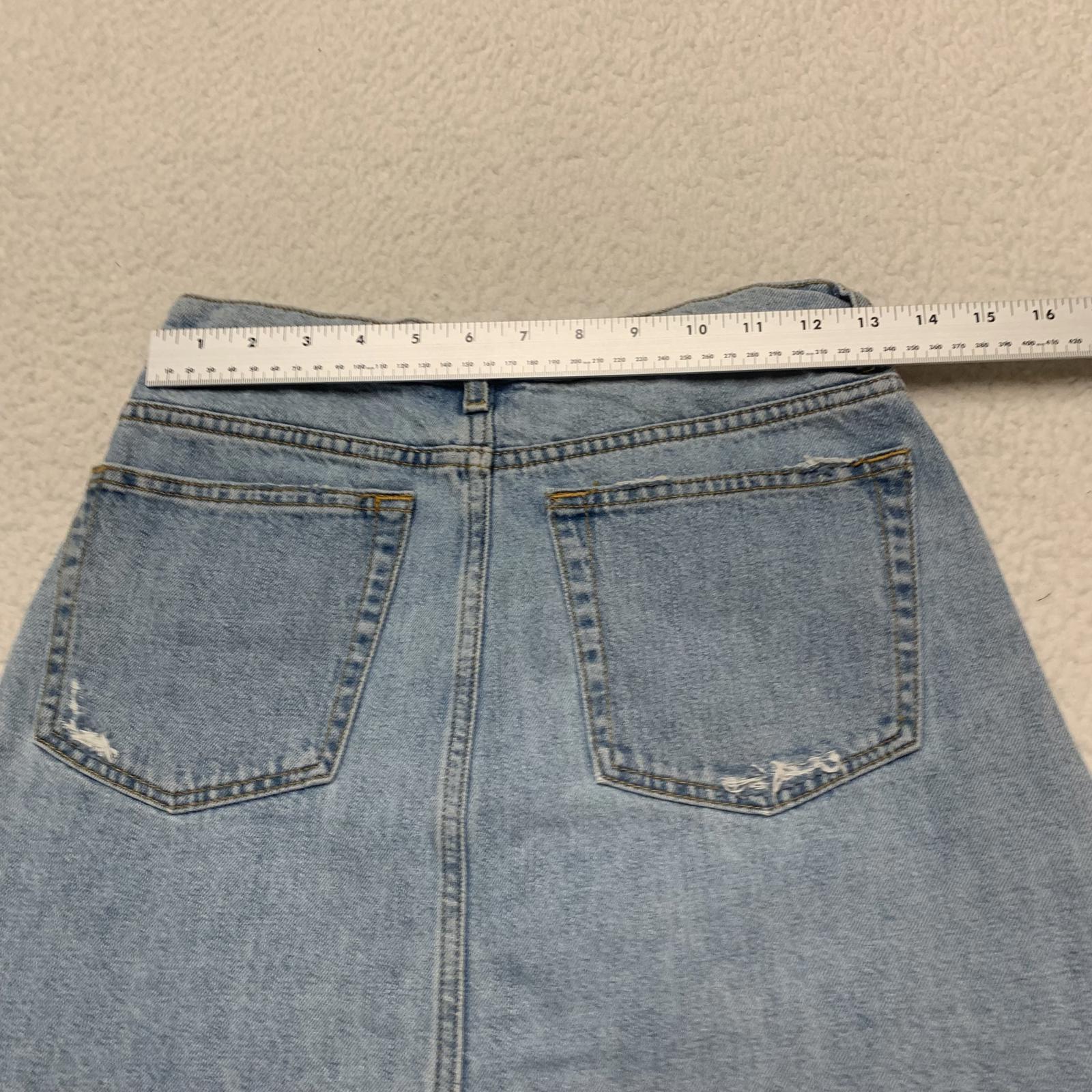 Zara Women's Size M Blue Distressed light wash Denim Skirt Pearl Bead Details
