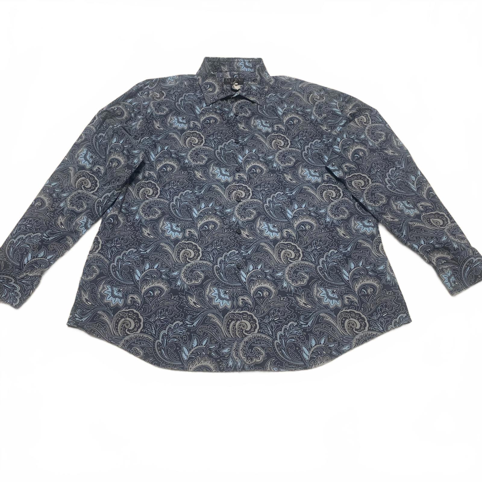 Alfani Men's Size XLarge 17 17.5 Blue Paisley Print Long Sleeve Button Shirt