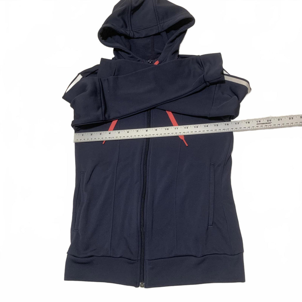 Adidas Women's Size S Navy Blue Hooded Zip-Up Hoodie Sweater 3 Stripes