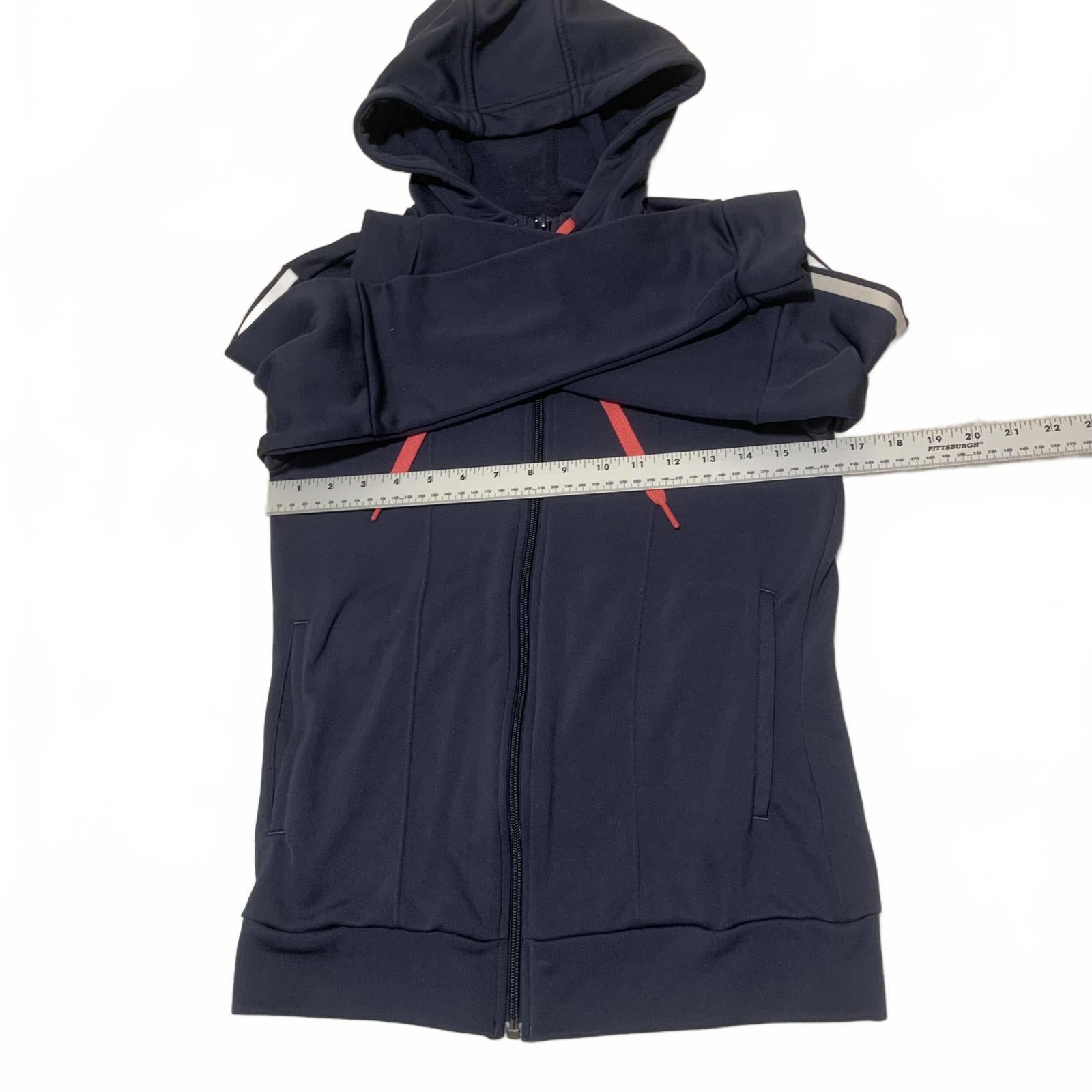 Adidas Women's Size S Navy Blue Hooded Zip-Up Hoodie Sweater 3 Stripes