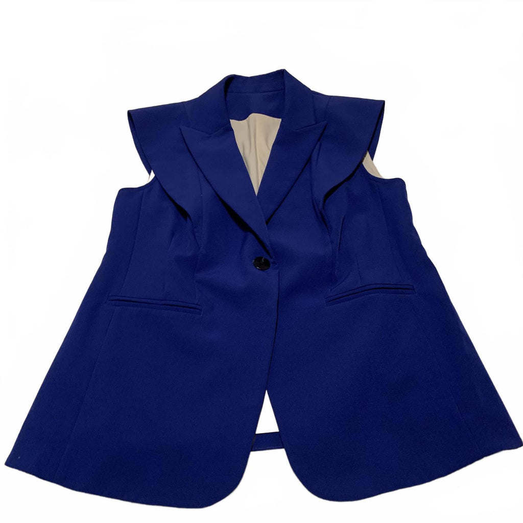 Tailored Women's Sleeveless Lined Royal Blue Blazer Jacket