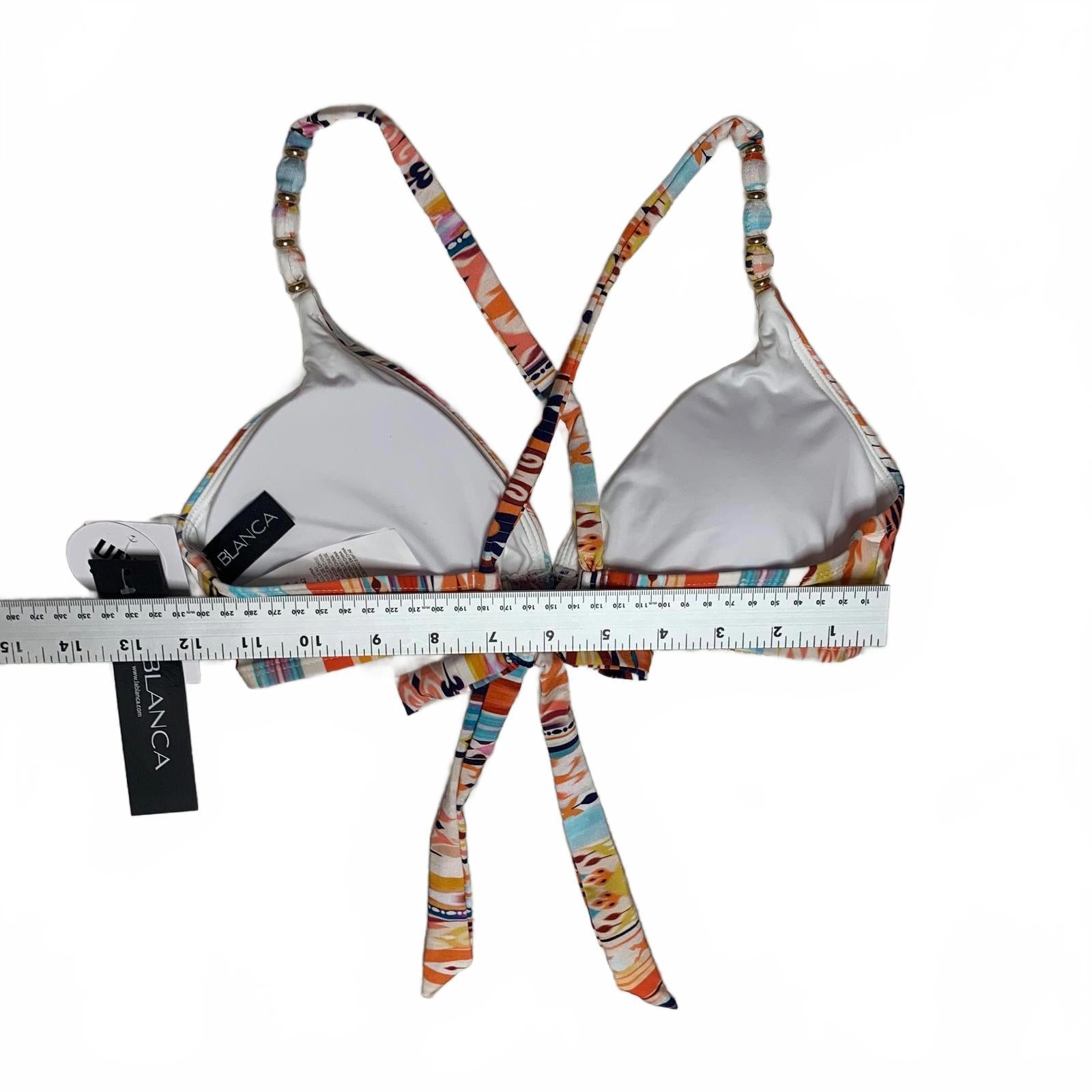 LA Blanca Womens Size 10 Colorful Print Triangle Bikini Top Beaded Straps
