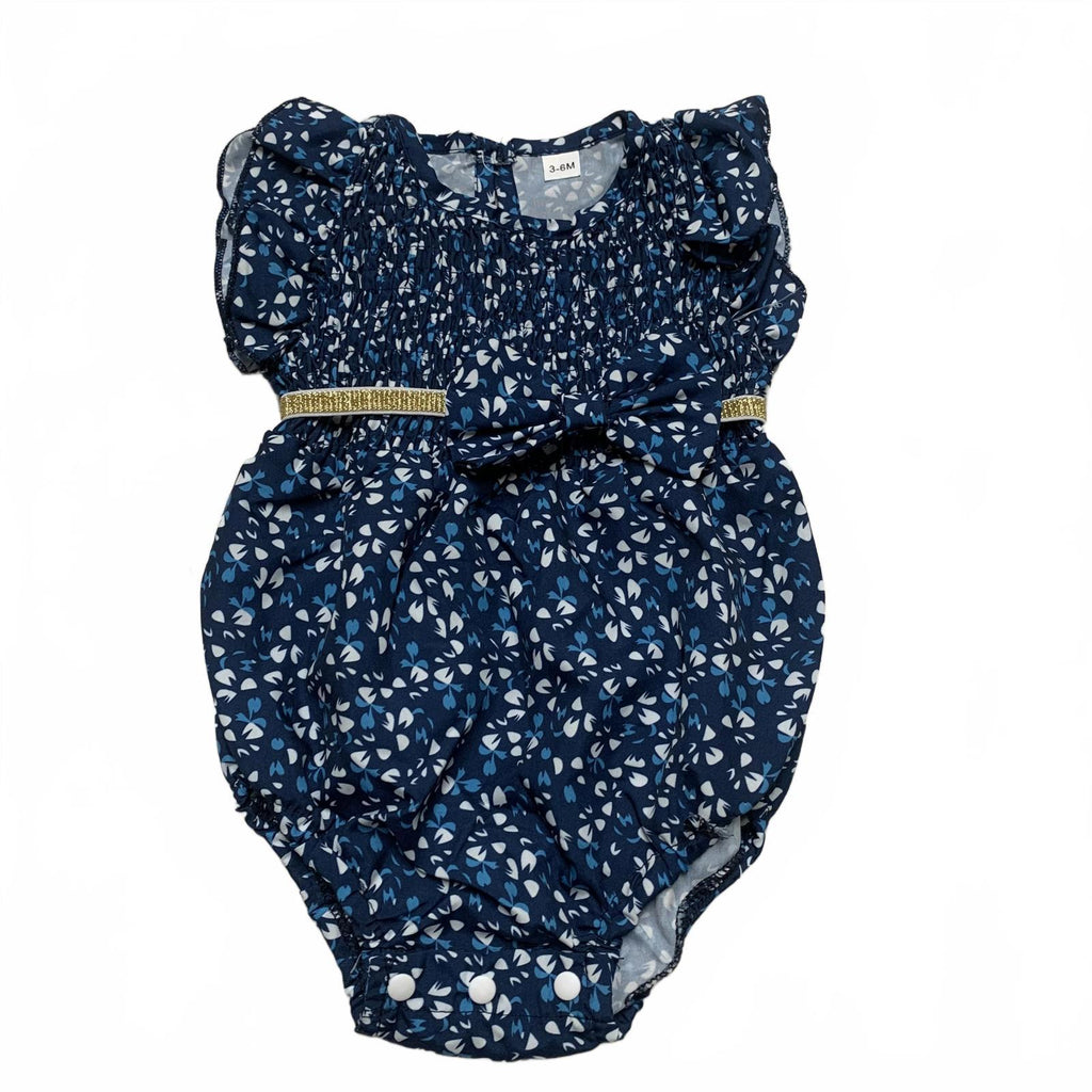 Adorable Baby Girl Size 3-6 Months Blue Floral Ruffled Romper with Headband