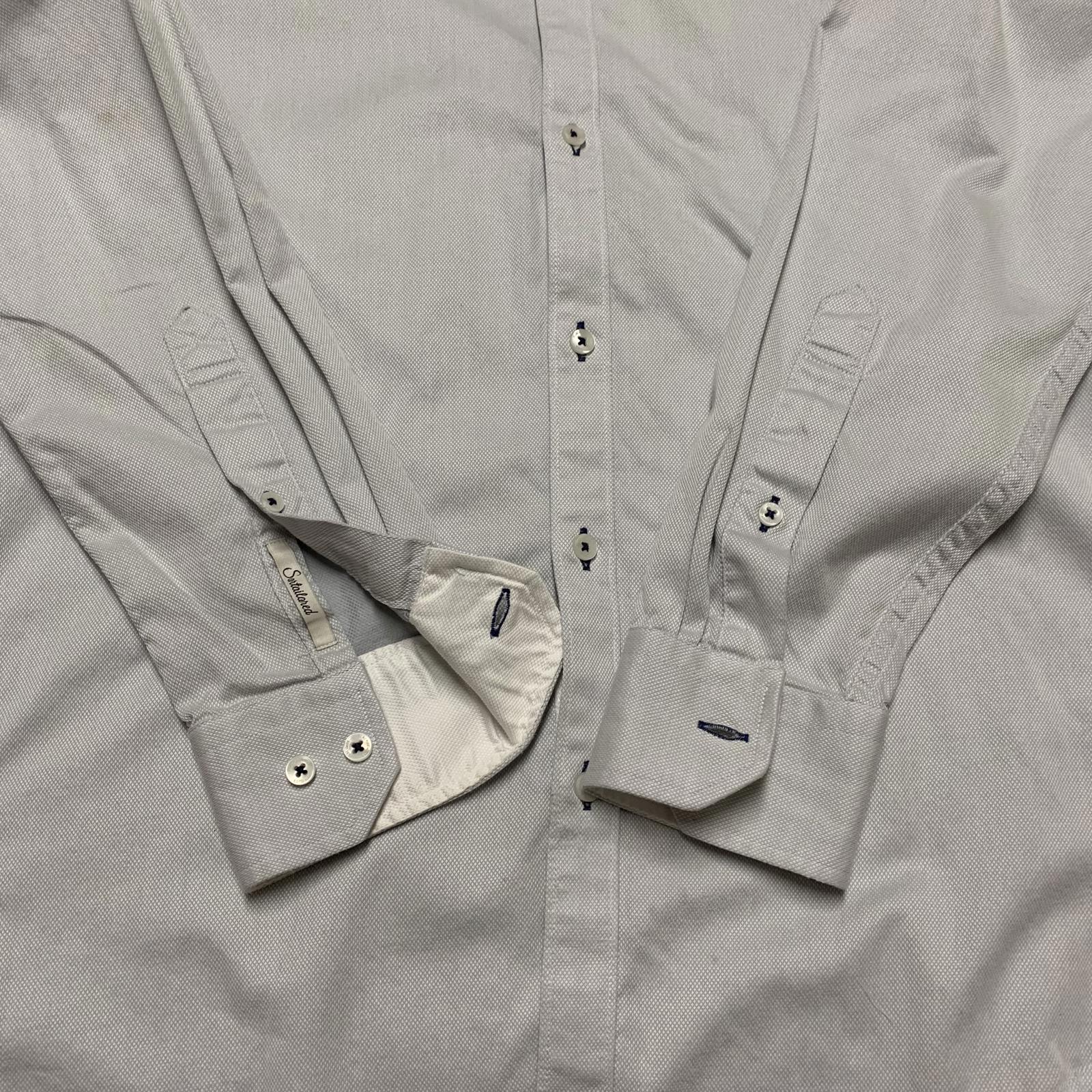 Blackberrys Mens Size L/40 Blue Gray Slim Fit Dress Shirt 2 Ply Ultra