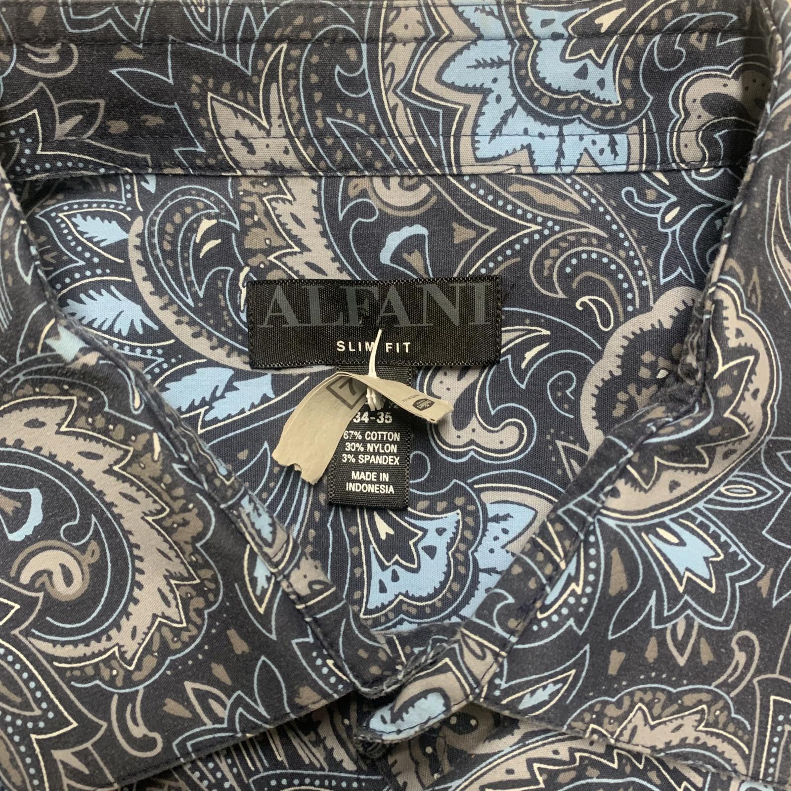 Alfani Men's Size XLarge 17 17.5 Blue Paisley Print Long Sleeve Button Shirt