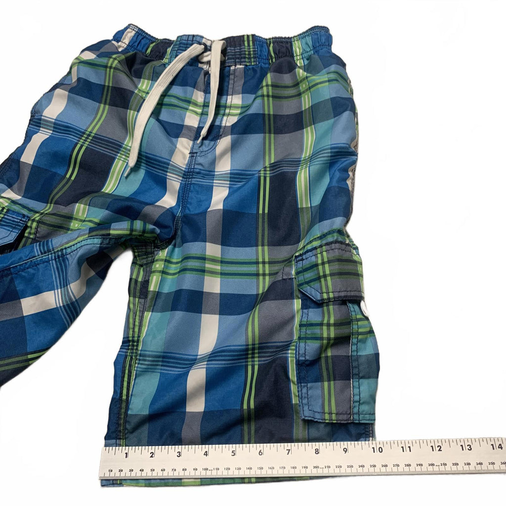 Kanu Surf Boy's Sz L (14-16) Plaid Blue Green Swim Trunks