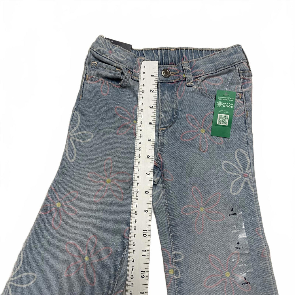 Gap Girls Size 4 yrs light blue Floral Print Denim Jeans elastic waist